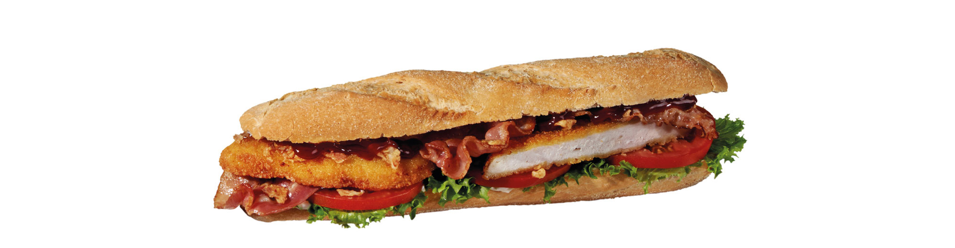 Bocadillo de crujiente de pollo con tomate, lechuga y mayo